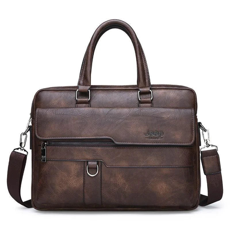 JEEP BULUO MEN'S LEATHER BRIEFCASE HANDBAG-GENUINE LEATHER BUSINESS OFFICE COLLEGE TRAVEL BAG