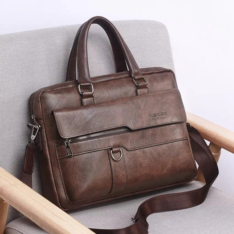 LEATHARIO MEN'S LEATHER BRIEFCASE HANDBAG-GENUINE LEATHER BUSINESS OFFICE COLLEGE TRAVEL BAG